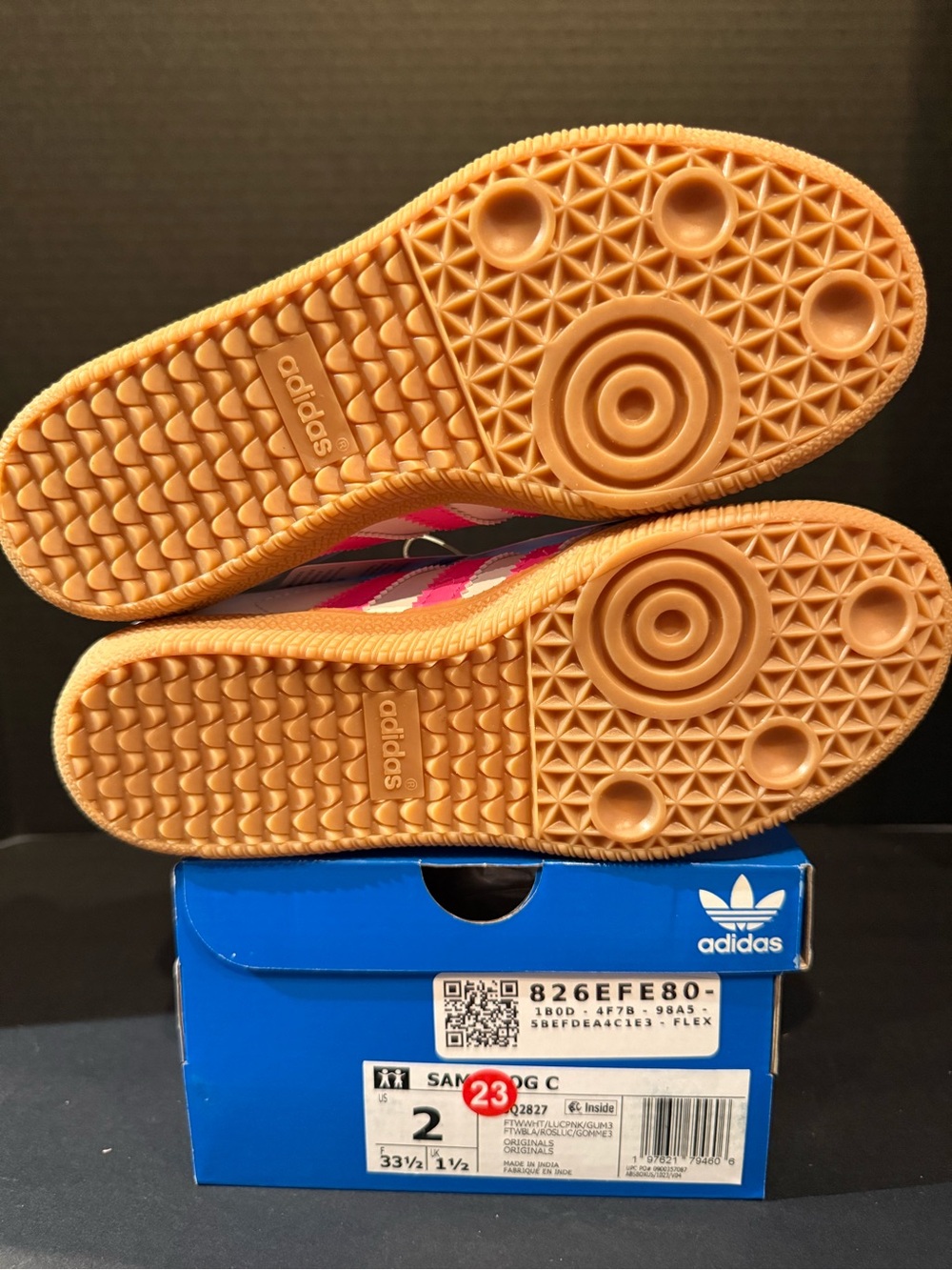 adidas Samba Sneakers in White & Pink with Gum Sole 2Y - Picture 5 of 5